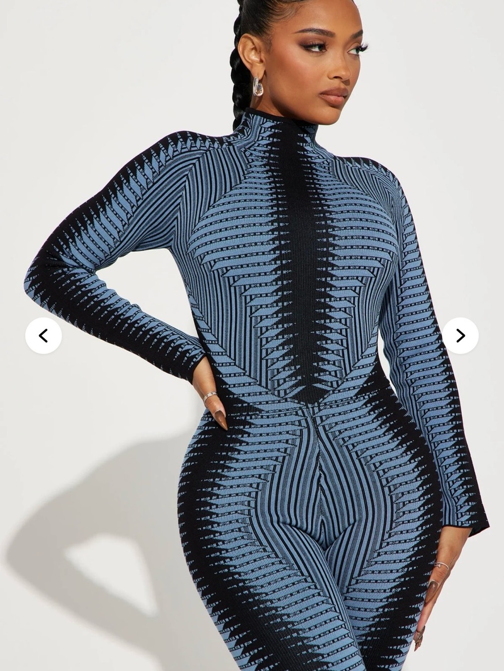 Fashion Nova Blue & Black Geometric High-Neck Jumpsuit